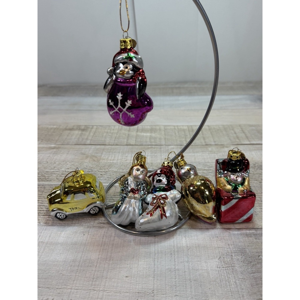 Kurt Adler Glass Christmas Ornaments Lot of 6 Penguin Angel Taxi Nutcracker